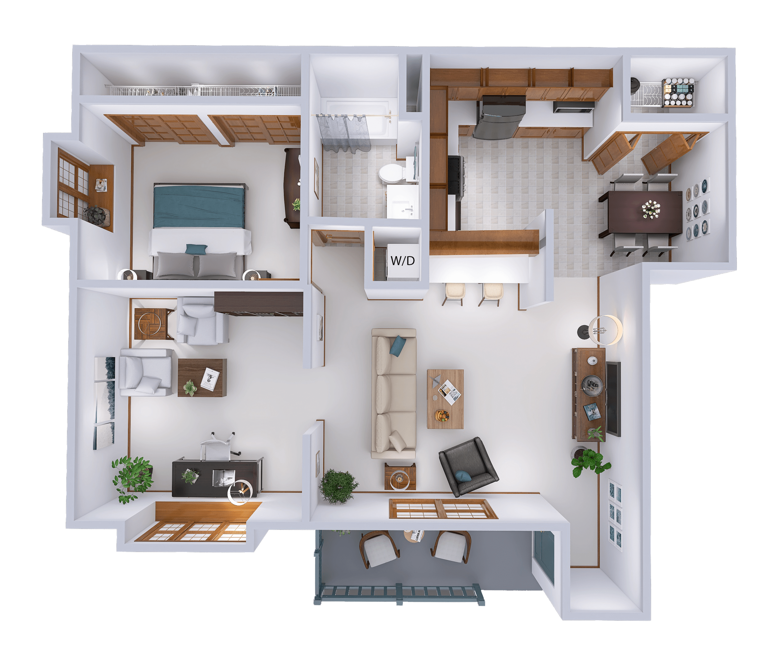 Floor plan for 1 bed, 1 bath, 992 sqft